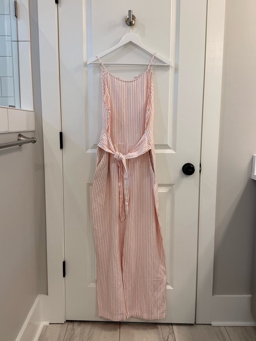 Women's Orange Striped Tie-Waist Jumpsuit